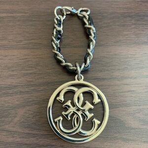 GUESS Silver Tone Black Weave Logo Key Bag Charm